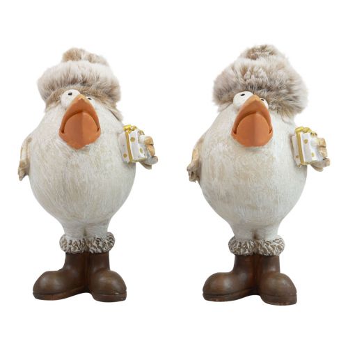Artikel Julfigurer fågel med hatt beige 11,5x8x14cm 2st