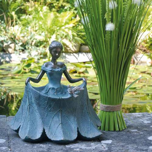 Artikel Fågelbad trädgårdsfigur tjej i blomklänning H33,5cm