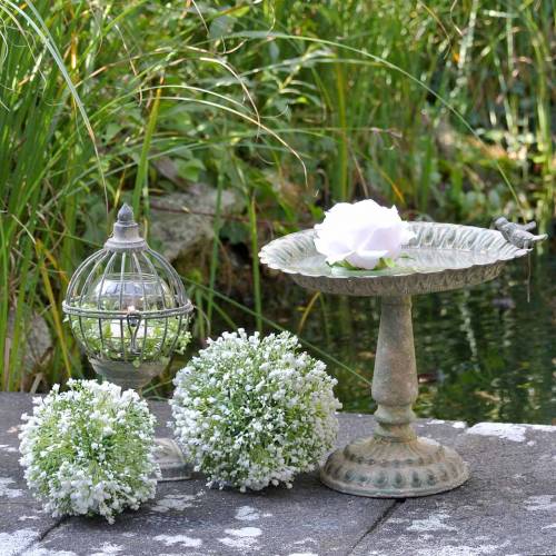 Floristik24 Fågelbad på basmetall antik mossgrön beige Ø28.3cm H26.5cm