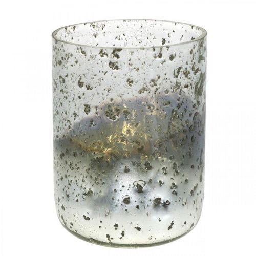 Artikel Ljusglas tvåfärgad glasvas lykta klar, silver H14cm Ø10cm