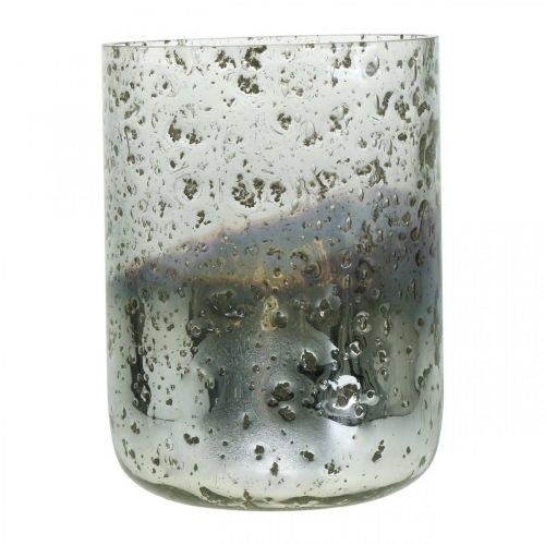 Floristik24 Ljusglas tvåfärgad glasvas lykta klar, silver H14cm Ø10cm