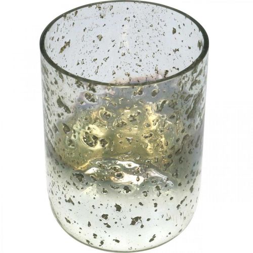 Artikel Ljusglas tvåfärgad glasvas lykta klar, silver H14cm Ø10cm