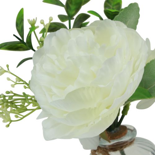 Floristik24 Bordsdekoration pion vit i glasvas konstgjord 20cm