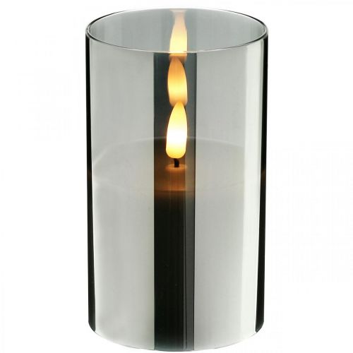Floristik24 Festligt LED-ljus i silverglas, äkta vax, varmvitt, timer, batteridrivet Ø7,3cm H12,5cm