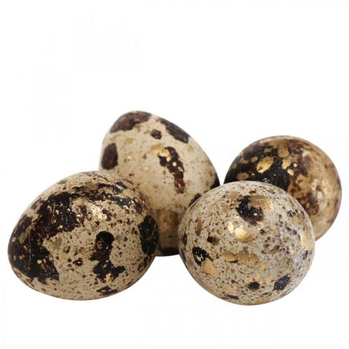 Floristik24 Vaktelägg Deco Blåsta ägg Natur/Guld 3cm 12st