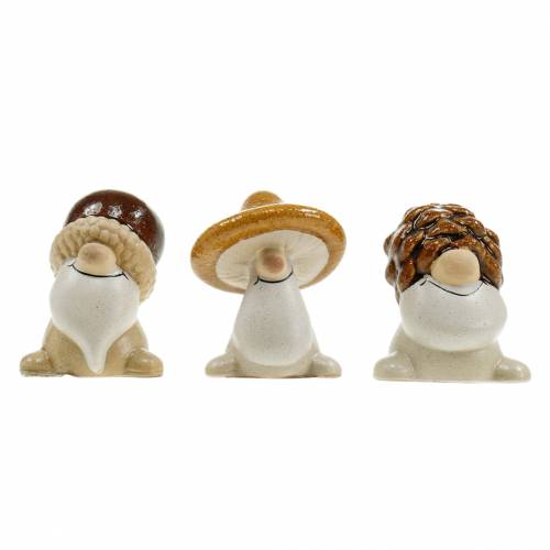 Floristik24 Keramisk figuruppsättning skogstomtar höstfrukter 6 - 6,3cm brun/gul 3st