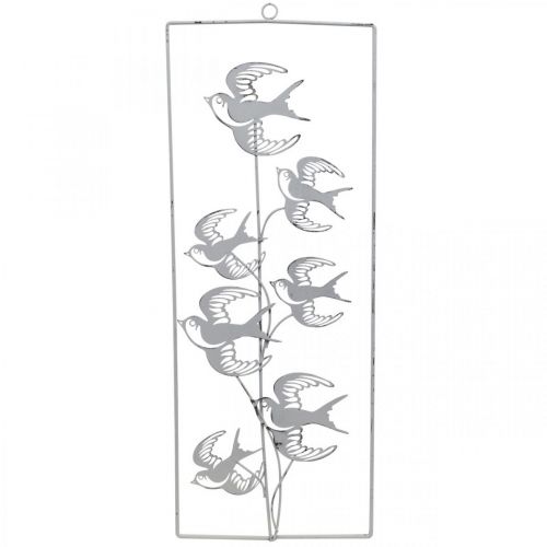 Floristik24 Svaladekoration, väggdekoration av metall, fåglar att hänga vita, silver shabby chic H47,5 cm