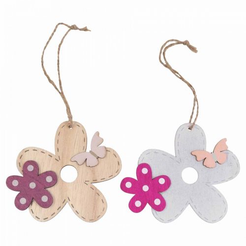 Floristik24 Väggdekoration trä blomma fjäril vit rosa 10×9cm 8 st