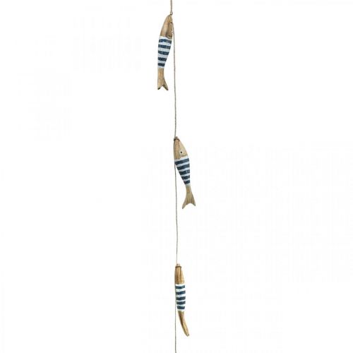 Maritim deco hängare träfisk för upphängning mörkblå L123cm