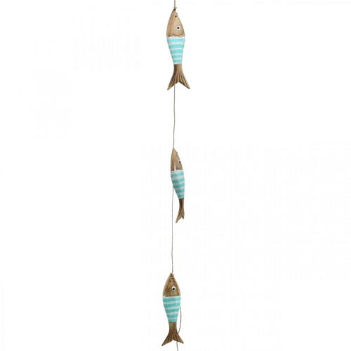 Artikel Maritim dekorativ hängare träfisk för att hänga turkos L123cm