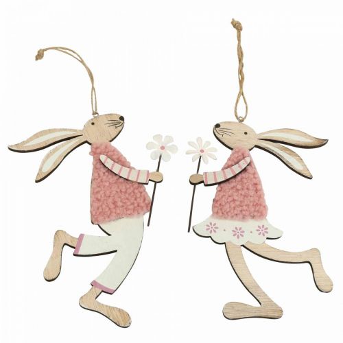 Floristik24 Väggdekoration påskhare för upphängning av trä rosa 14×19,5cm 4 st