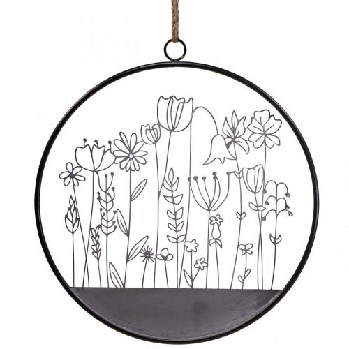 Artikel Väggdekoration blomsterring sommardekor metall grå/svart Ø38cm