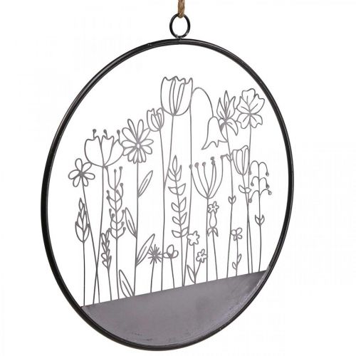 Artikel Väggdekoration blomsterring sommardekor metall grå/svart Ø38cm
