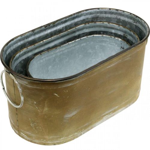 Artikel Set Planter Metallbalja Vintage Retro L22,5cm/27cm/31cm