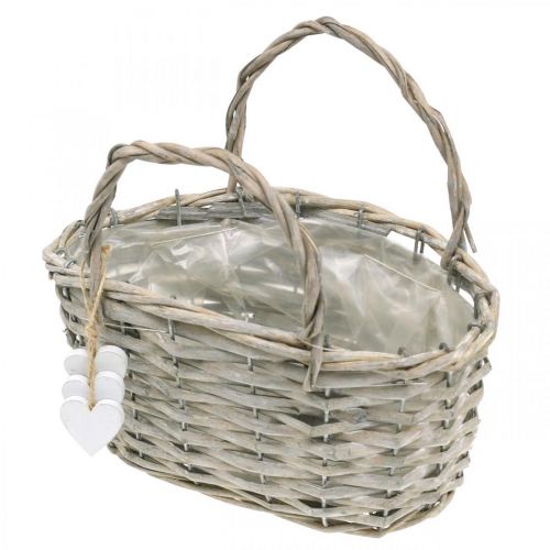 Floristik24 Växtkorg med hjärtdekoration, bröllopsdekoration, korg för plantering, lantlig stil H20,5 L23cm