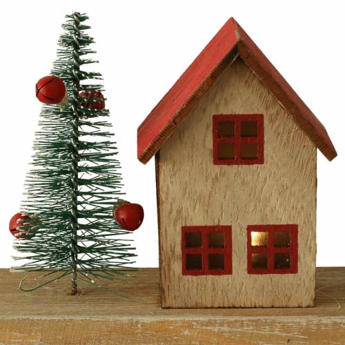 Floristik24 Julby med LED-belysning natur, rött trä 40 × 10,5 × 7 cm