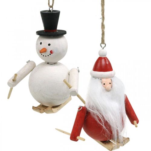 Julgransdekorationer i trä Jultomte och snögubbe 11 cm set om 2