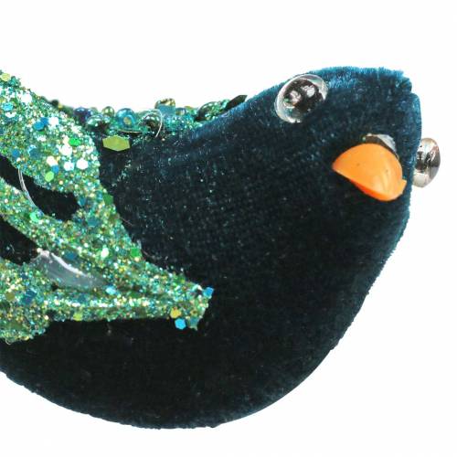 Floristik24 Juldekoration svartfågel med klämma blå, glitter blandat 3st