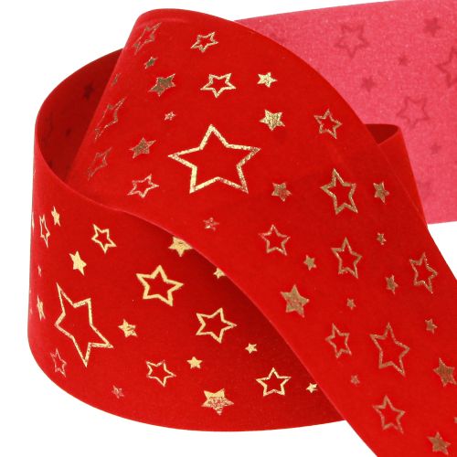 Artikel Julband rött band med stjärnor trådkant 60mm 20m