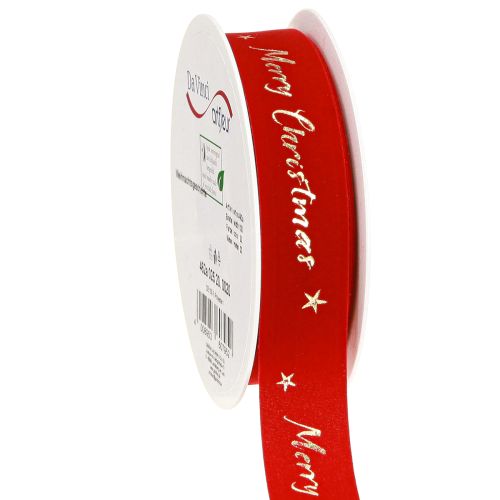 Julband rött guld “Merry Christmas” band 25mm 20m