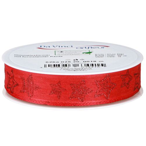 Artikel Julband rött med glittrande stjärnor band 25mm 18m
