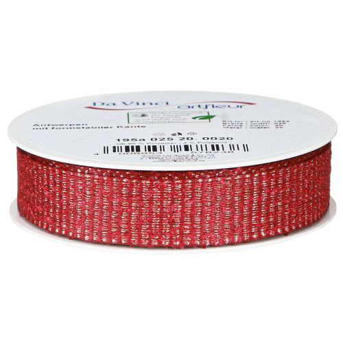 Artikel Julband med guldtrådar presentband rött 25mm 20m