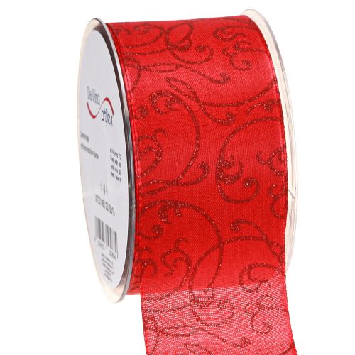 Artikel Julband med blomdekor röd 60mm 15m