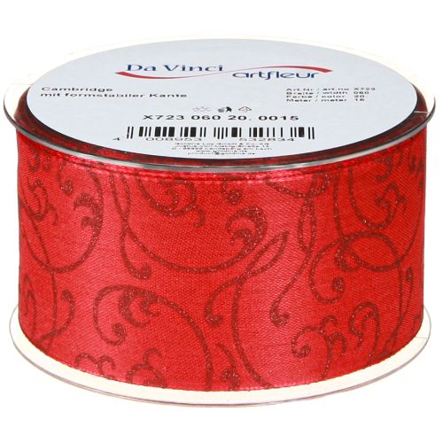 Artikel Julband med blomdekor röd 60mm 15m