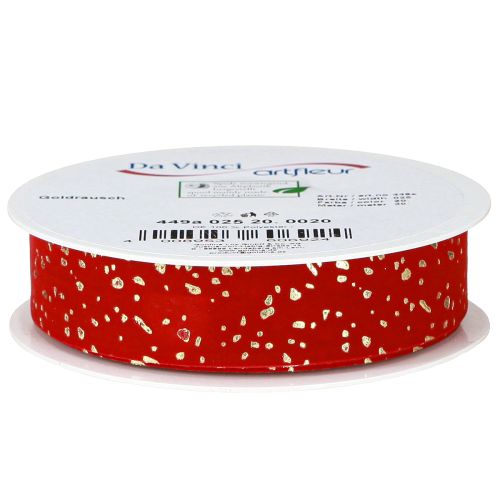 Artikel Julband med gyllene fläckar, rött, 25mm, 20m