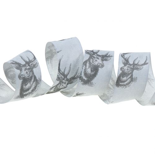 Floristik24 Julband grå med hjortmotiv 40mm 20m