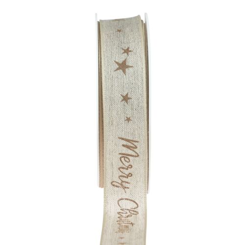 Artikel Julband Merry Christmas linneband brunt 25mm 15m