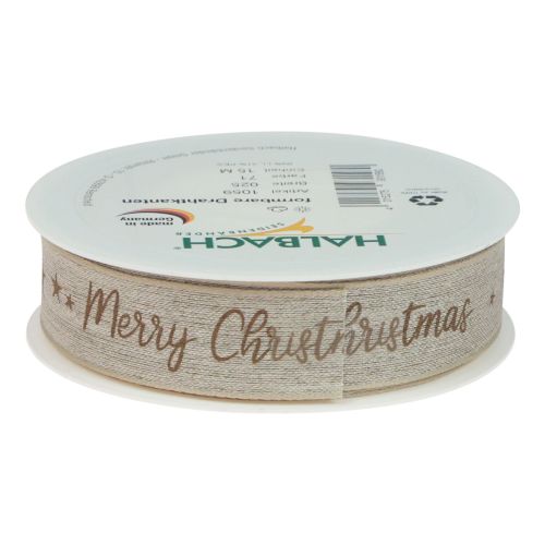 Artikel Julband Merry Christmas linneband brunt 25mm 15m