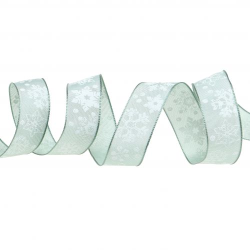 Floristik24 Julband mynta med snöflinga 25mm 20m