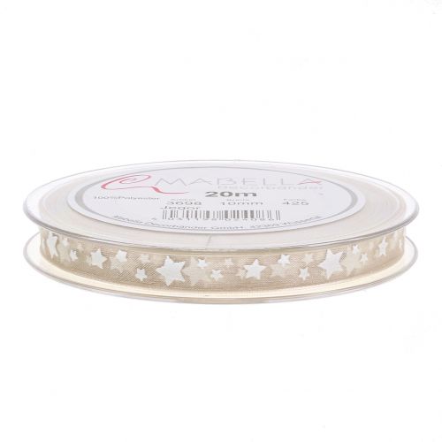 Artikel Julband organza natur med stjärna 10mm 20m