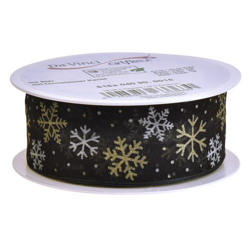 Artikel Julband organza snöflingor svart guld 40mm 15m