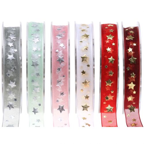 Julbandorganza med stjärnmotiv 15mm 20m
