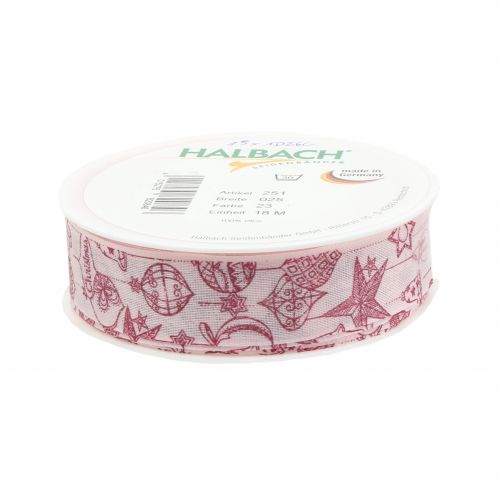 Floristik24 Dekorativt bandrosa med julmotiv 25mm 18m
