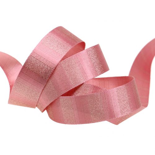 Floristik24 Julband med guldtrådar rosa 25mm 20m