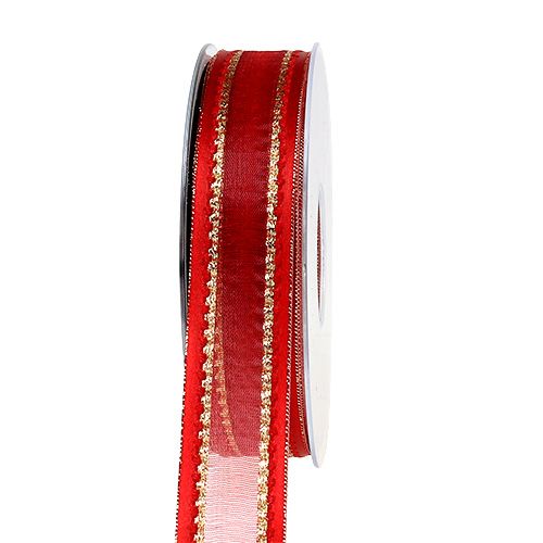 Floristik24 Deco -band rött med lurex 25mm 20m