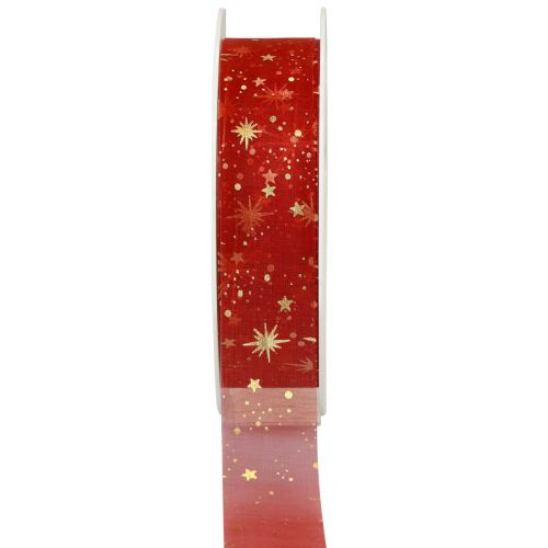 Floristik24 Ribbon Christmas, organza röd stjärnmönster 25mm 25m