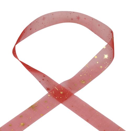 Artikel Ribbon Christmas, organza röd stjärnmönster 25mm 25m