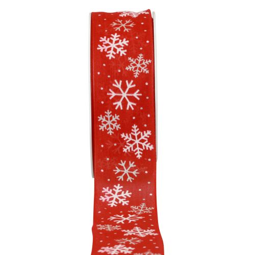 Floristik24 Julband rött snöflingor presentband 40mm 15m