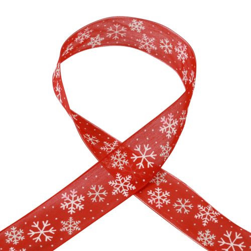 Floristik24 Julband rött snöflingor presentband 40mm 15m