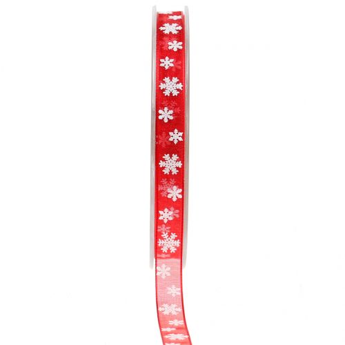 Floristik24 Julband rött med snöflinga 10mm 20m