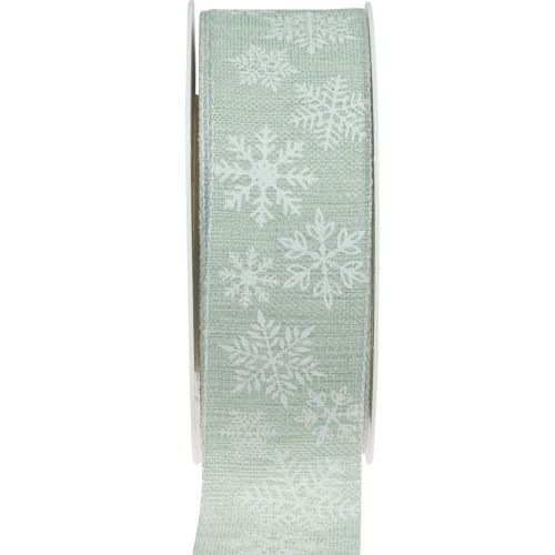 Floristik24 Julband snöflinga presentband ljusgrönt 35mm 15m