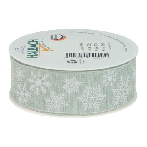 Floristik24 Julband snöflinga presentband ljusgrönt 35mm 15m