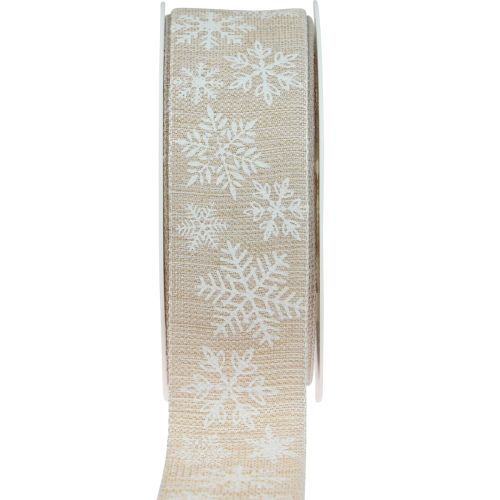 Floristik24 Julband snöflinga beige presentband 35mm 15m