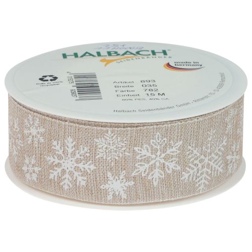 Floristik24 Julband snöflinga beige presentband 35mm 15m