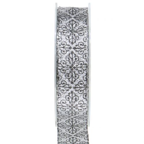Floristik24 Julband med ornament silver 25mm 18m