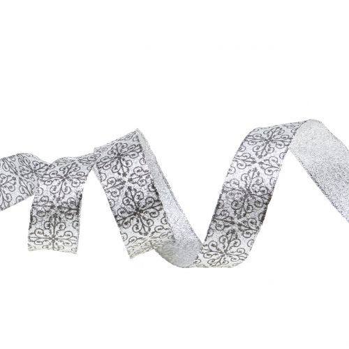 Floristik24 Julband med ornament silver 25mm 18m